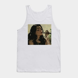 Black Hair Girl Smoking Tank Top